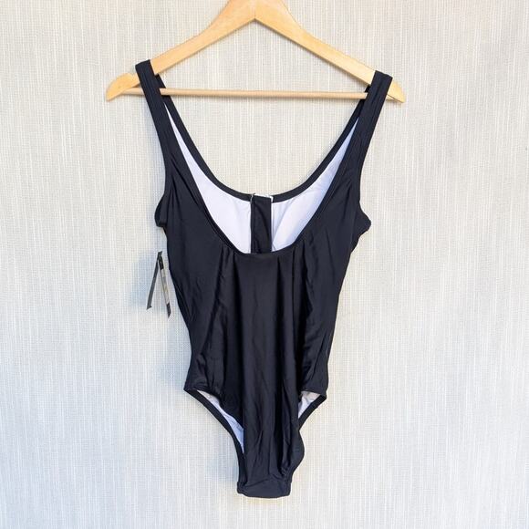 NWT Tommy Hilfiger Navy Over The Shoulder Half Zip One Piece Swimsuit, Size M - Picture 2 of 9